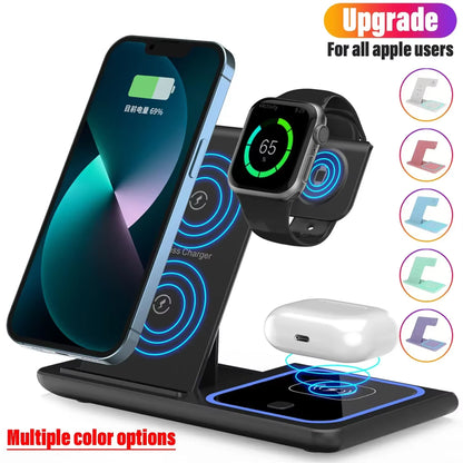 3 in 1 Fast Wireless Charger Stand Pad LED Light Foldable Phone Fast Charging Station for Iphone 16 15 14 Pro Max Iwatch Airpods