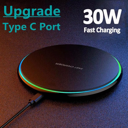 30W Wireless Charger for Iphone 15 14 13 12 X Pro Max Induction Fast Charging Pad Dock Station for Samsung S23 S22 Xiaomi Huawei